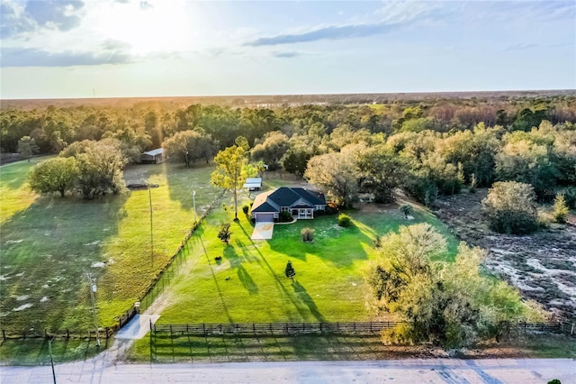 birds eye view of property featuring a rural view