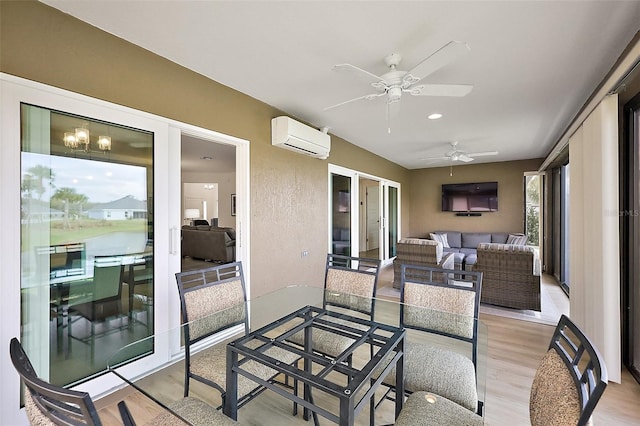 sunroom / solarium with french doors and a wall mounted air conditioner