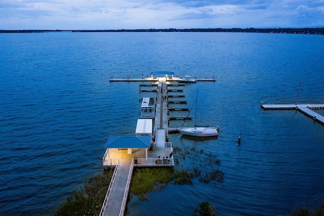 dock area with a water view