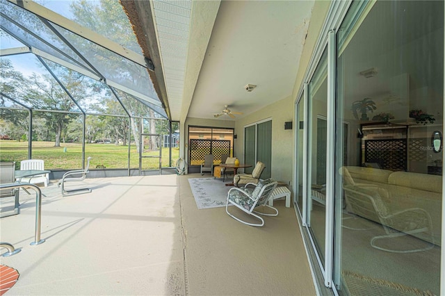 sunroom / solarium with beamed ceiling