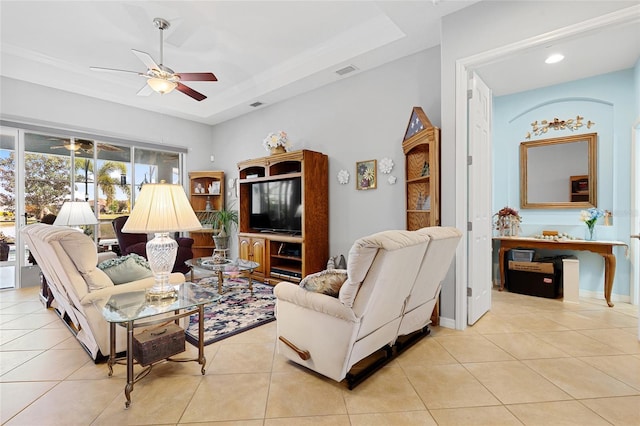 8780 Bridgeport Bay Cir, Mount Dora, FL 32757 - living area with ceiling fan, light tile patterned flooring, and recessed lighting