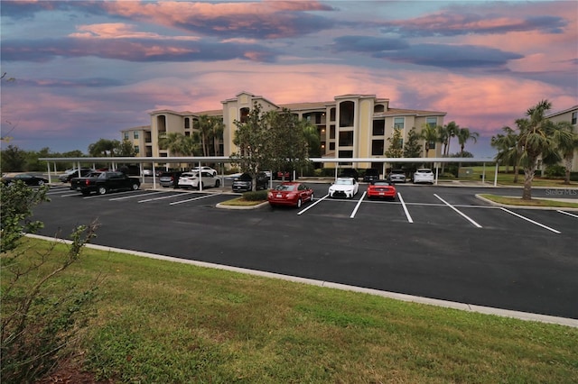 parking at dusk with covered parking