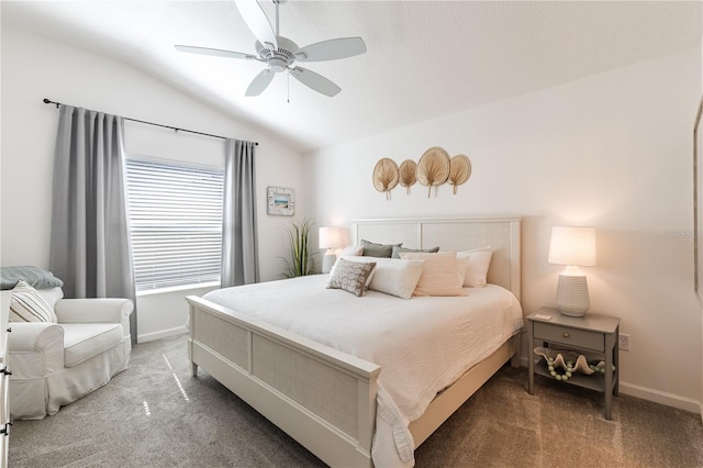 3390 Melissa Ln, The Villages, FL 32163 - carpeted bedroom featuring a ceiling fan, baseboards, and lofted ceiling