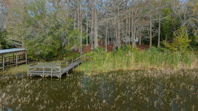 view of dock with a water view