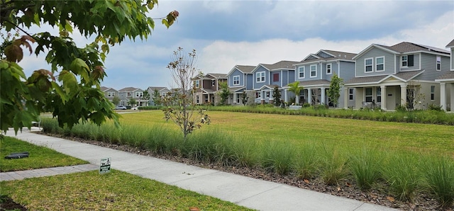 view of property's community with a residential view and a yard