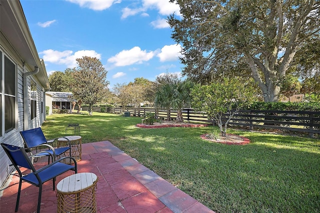 view of yard with a patio area and a fenced backyard