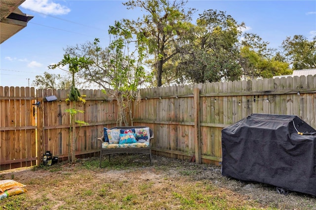 view of yard with a fenced backyard