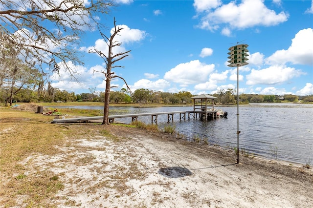 dock area with a water view