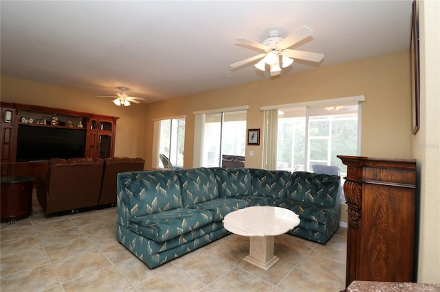 living room featuring ceiling fan