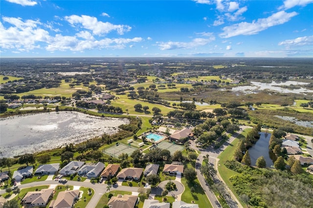 bird's eye view featuring a residential view and a water view