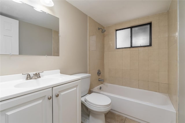 full bath with toilet, tile patterned floors, washtub / shower combination, and vanity