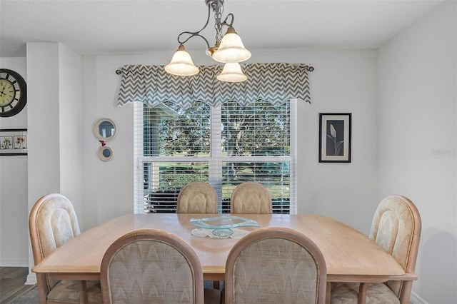 dining space featuring baseboards and wood finished floors