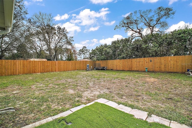 view of yard with a fenced backyard