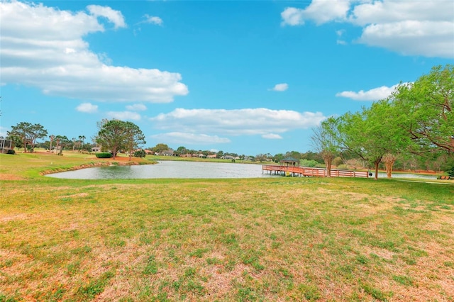 view of yard with a water view