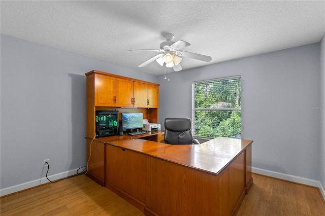 3430 Turningwind Ln, Winter Garden, FL 34787 - home office featuring ceiling fan, light wood finished floors, baseboards, and a textured ceiling