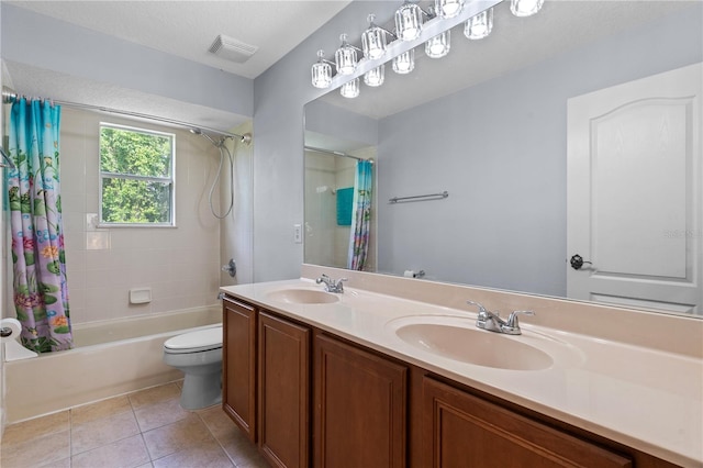 3430 Turningwind Ln, Winter Garden, FL 34787 - full bath featuring shower / bath combination with curtain, toilet, double vanity, and tile patterned flooring