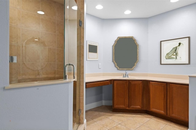 3430 Turningwind Ln, Winter Garden, FL 34787 - bathroom with tile patterned floors, a stall shower, vanity, and recessed lighting