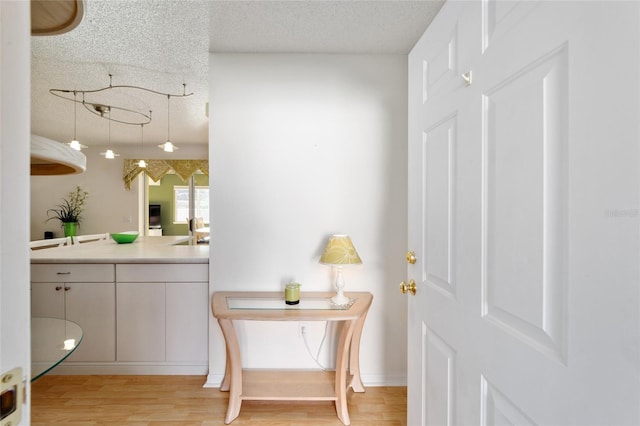 interior space featuring wood finished floors and a textured ceiling