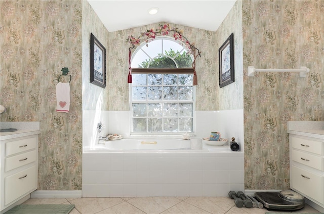 bathroom featuring wallpapered walls and tile patterned flooring