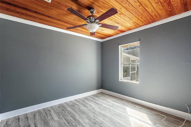 1301 N Shore Dr, Leesburg, FL 34748 - unfurnished room with baseboards, wood ceiling, ceiling fan, wood finished floors, and crown molding