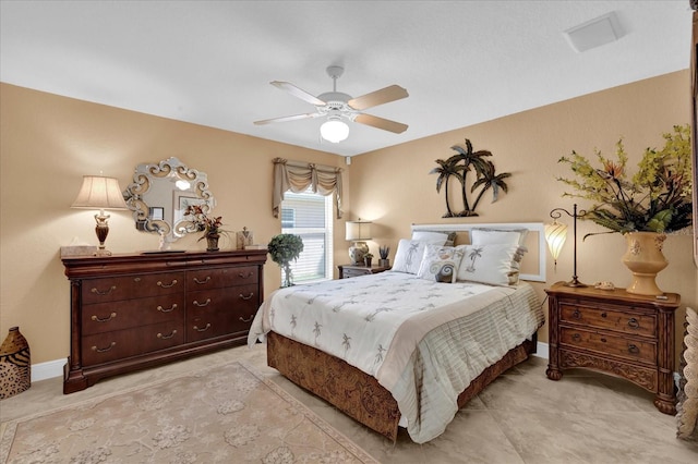 bedroom featuring ceiling fan and baseboards