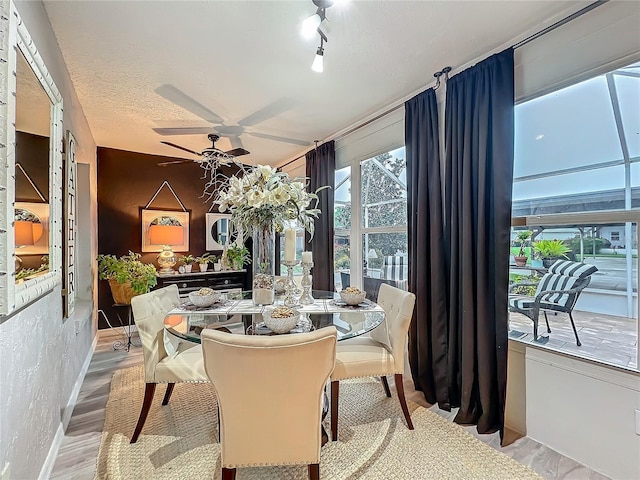 dining room featuring wood finished floors and ceiling fan