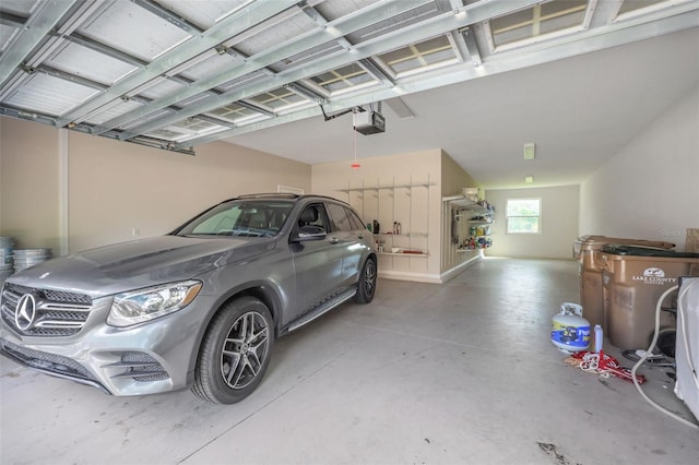 garage with a garage door opener