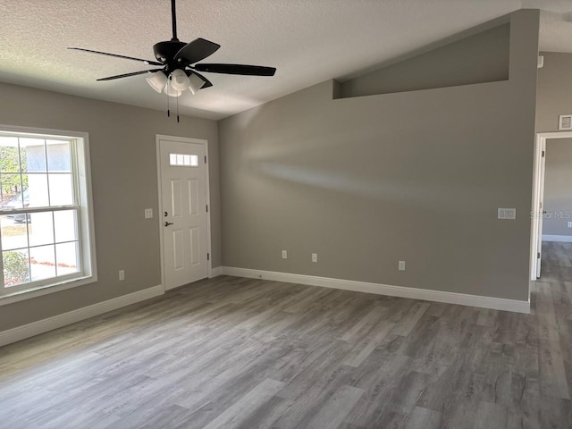 entrance foyer with plenty of natural light, a textured ceiling, and wood finished floors