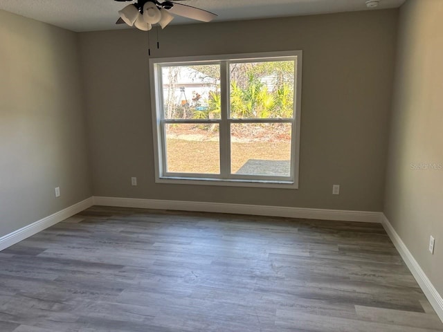 spare room with a wealth of natural light, baseboards, and wood finished floors