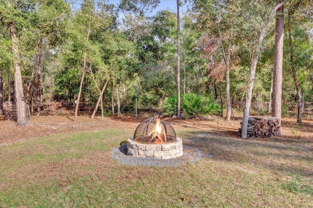 view of yard featuring a fire pit