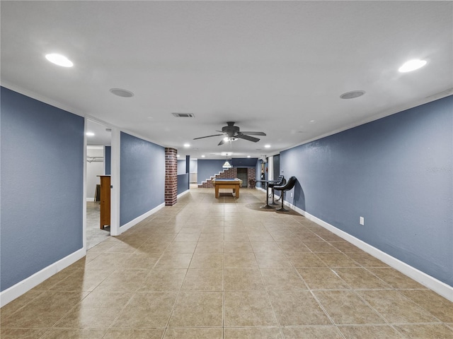 interior space with recessed lighting, visible vents, baseboards, and light tile patterned flooring