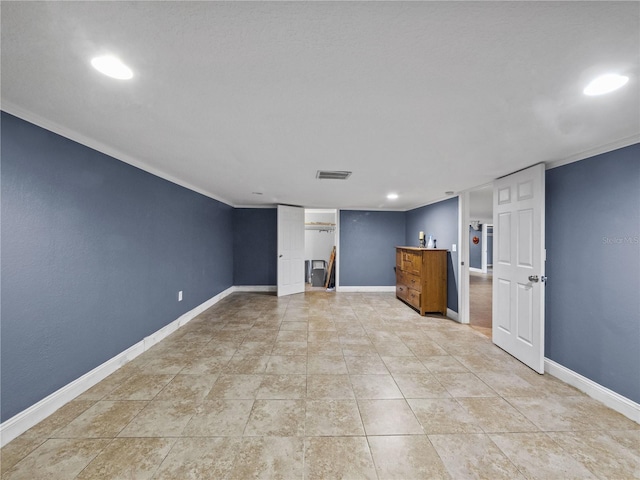 empty room featuring recessed lighting, light tile patterned flooring, visible vents, and baseboards