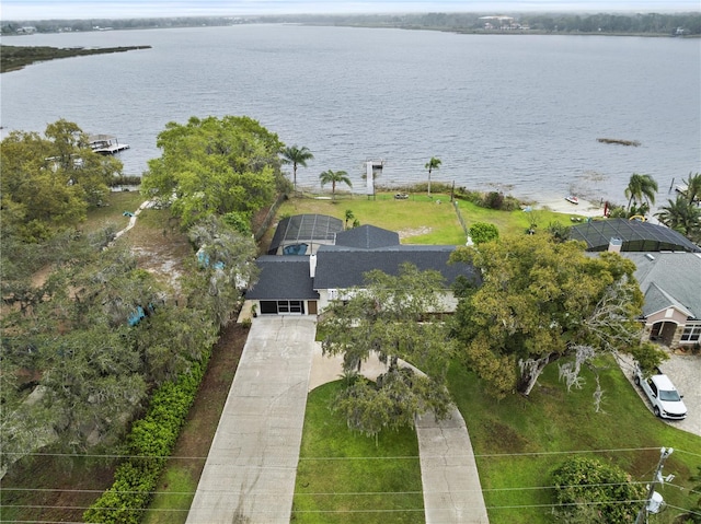 aerial view featuring a water view