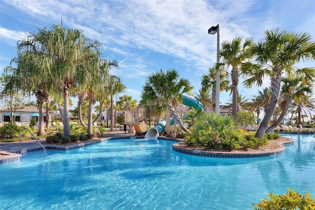 pool with a water slide