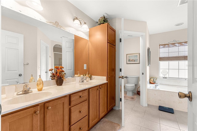 full bath featuring tile patterned flooring, visible vents, a sink, and toilet