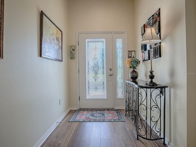 entrance foyer featuring baseboards and wood finished floors