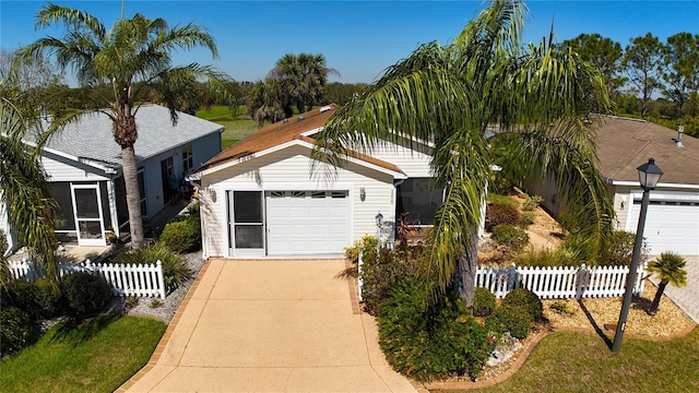 view of front of home with driveway and fence