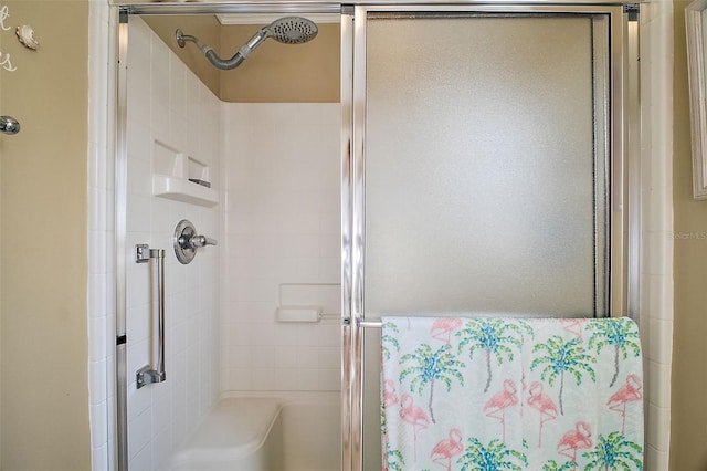 bathroom with a stall shower