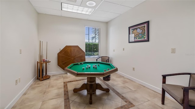 26747 White Plains Way, Leesburg, FL 34748 - recreation room featuring light tile patterned flooring, pool table, a paneled ceiling, and baseboards