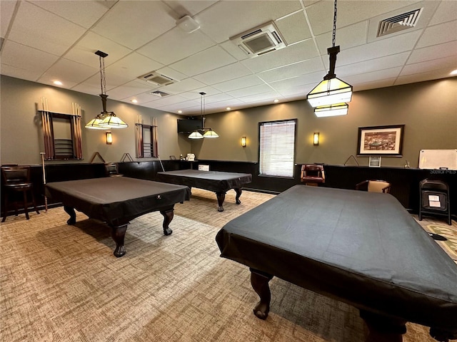 26747 White Plains Way, Leesburg, FL 34748 - recreation room with visible vents, a drop ceiling, carpet, and pool table