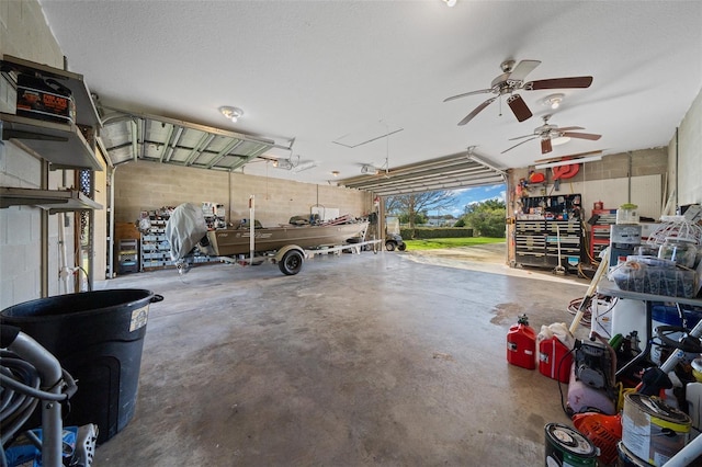 garage with a garage door opener