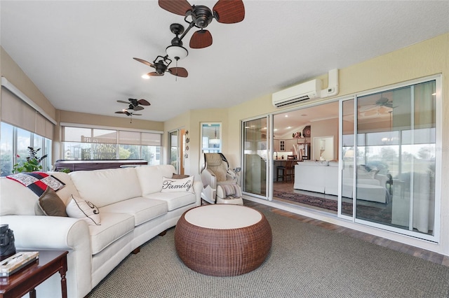 2124 Biller Cir, The Villages, FL 32163 - sunroom with a ceiling fan, a healthy amount of sunlight, and a wall mounted air conditioner