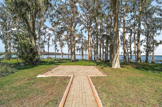 view of yard with a water view