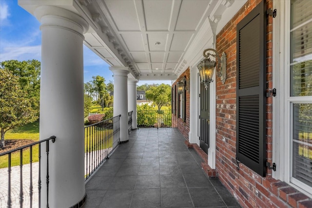 view of patio featuring a porch