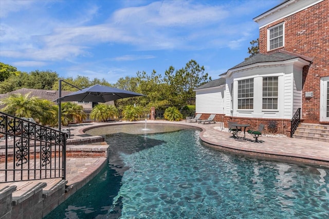 view of pool featuring a patio area and fence