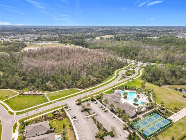 drone / aerial view with a forest view