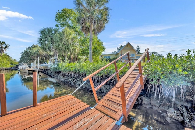 view of dock with a water view