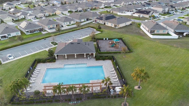 bird's eye view with a residential view