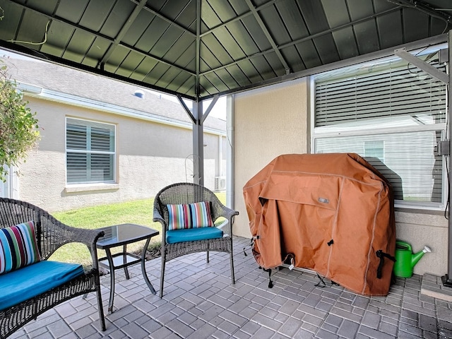 view of patio with a gazebo and area for grilling