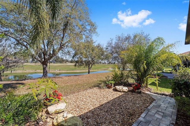 view of yard featuring a water view